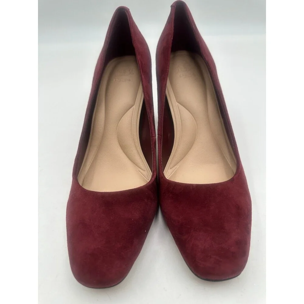 Dune London Burgundy Suede Leather Arriving Block Heel Pumps Heels Size 38.5/8.5